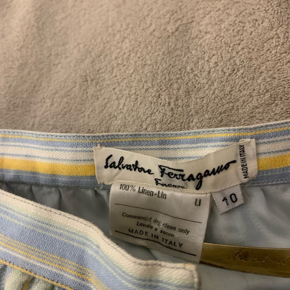 SALVATORE FERRAGAMO 2 Piece Striped Blue Yellow Suite Skirt Preppy High Fashion - Picture 15 of 15